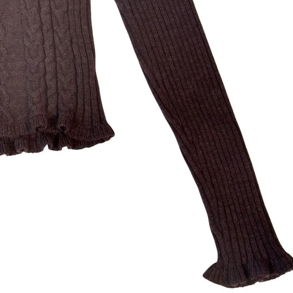 Something Navy Sara Sweater Extrafine Merino Wool Brown Ruffle Trim Cropped XS - Picture 7 of 10